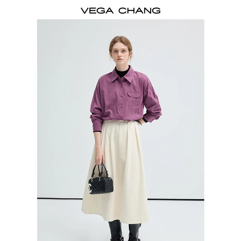 Vega Chang женская фиолетовая Новая повседневная рубашка в стиле ретро простой Свободный топ с длинными рукавами и начистым