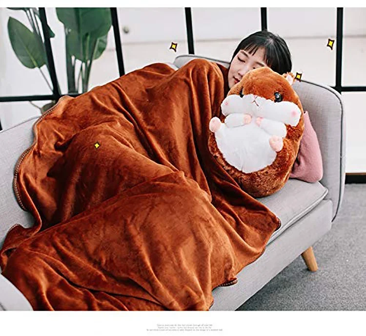 
Amazon Hot Cute Cartoon Hamster Shape Hand Warm Reversible Pillows Blankets Dolls 