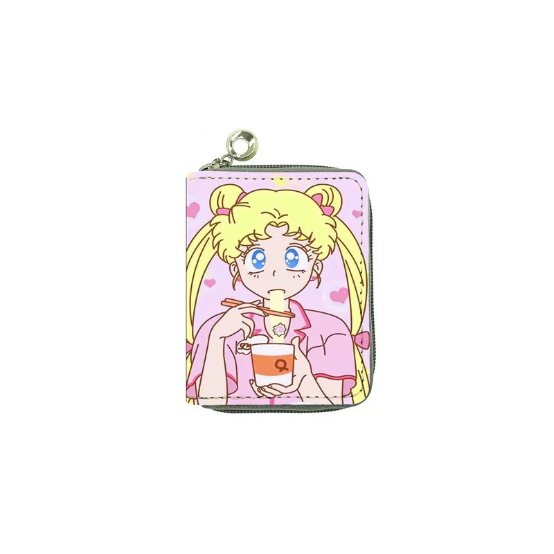 18 Designs Custom Anime Girls Short Purse Anime Lovely Cartoon Short Wallet Luna Character Kid Coin Purse