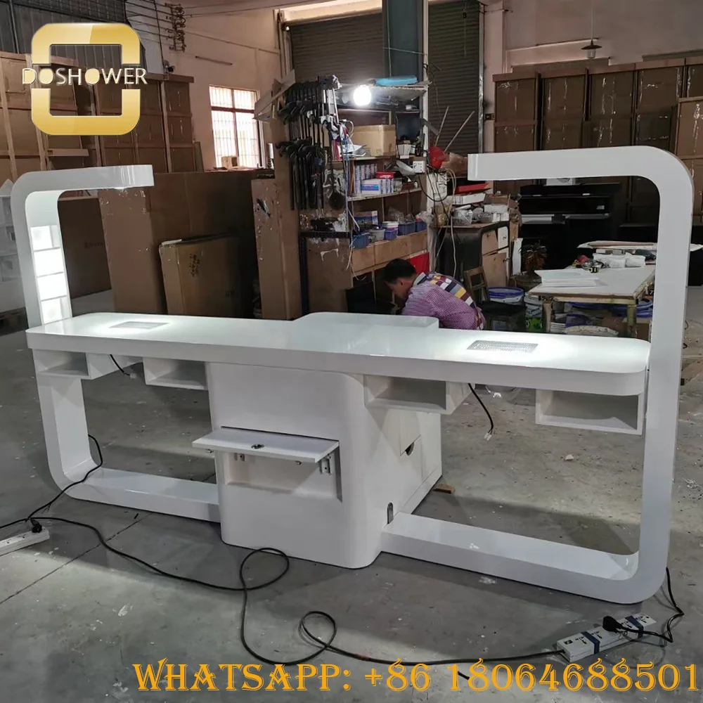 LED nails table salon manicure furniture of manicure table and chair set with side drawers for white glass top manicure table