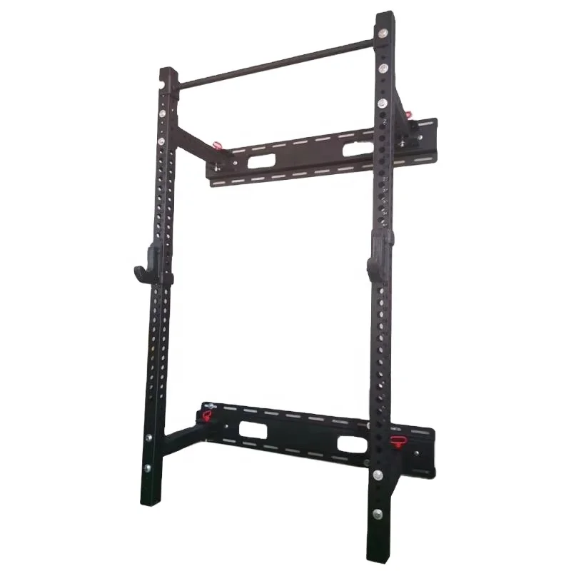 Gym equipment Wall Mount Fold Back Squat power Rack with J-hooks and spotter arms