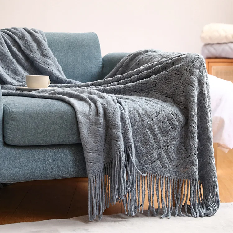 Nordic Throw lovely twisted knit blanket soft ins style  throw handmade tassel blanket for bed