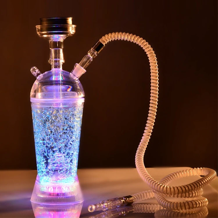 Hot Sale Smoking Accessories Single Hose Hookah Glass Cups Portable Led Acrylic Shisha Hookah