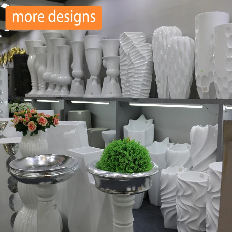 Factory Custom Flower Pots Planters Tall White Clay Fiberglass Floor Modern Vases Decor