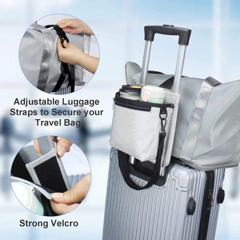 Travel Accessories Gift Portable Nylon Pocket Beverage Holder Bag Trolley Luggage Cup Holder with Shoulder Straps Free Hand