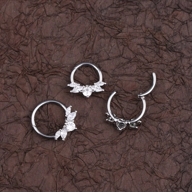 Wholesale 316l Surgical Steel 16G Silver Septum Cubic Zirconia  Clicker Hoop Earrings Nose Ring Original Septum Piercing