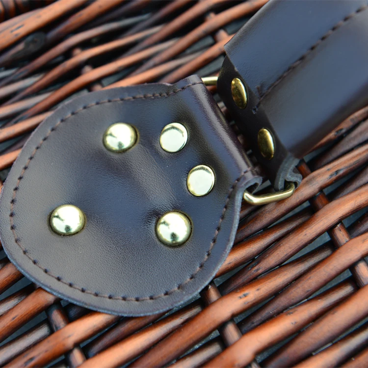 Collapsible Insulated 2 Person Use Rectangular Wicker Picnic Basket With Handle