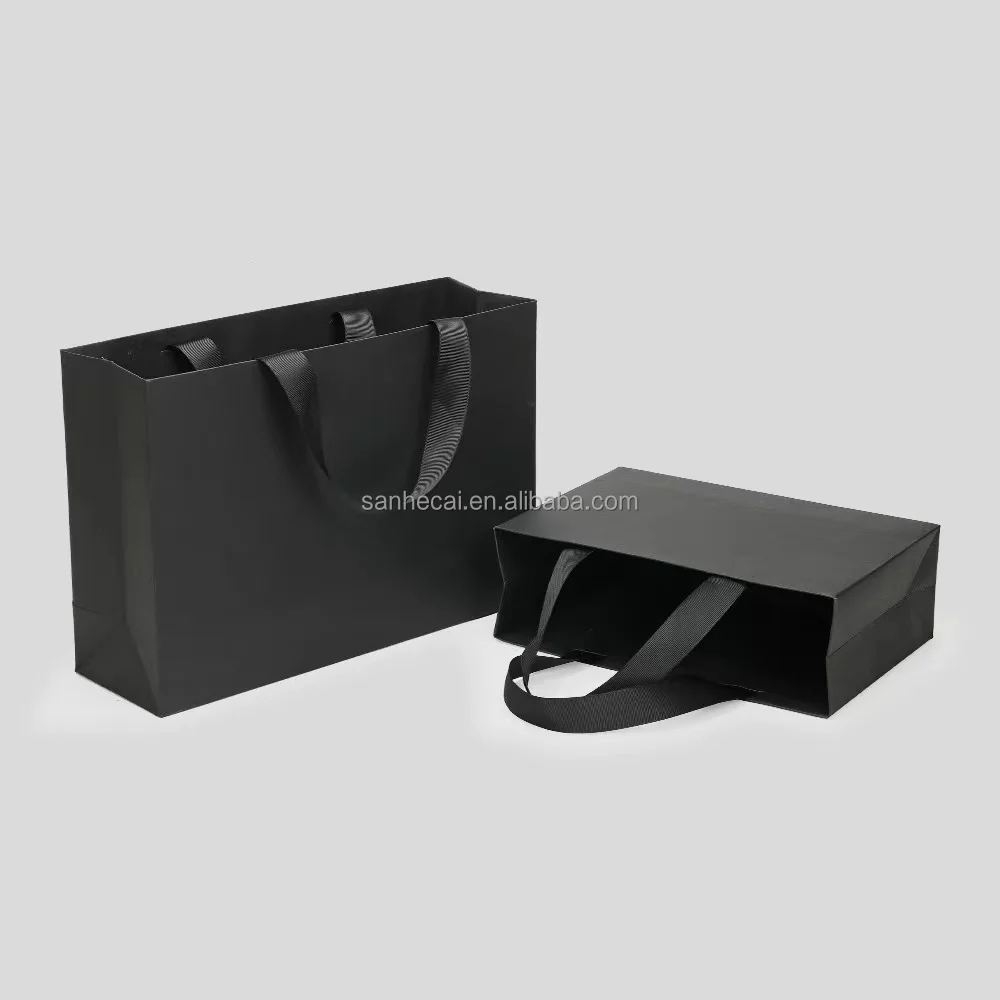 Modern Luxury Black Die Cut Kraft Paper Bags Wholesale for Clothing Perfume Jewelry Packaging Custom Logo Included