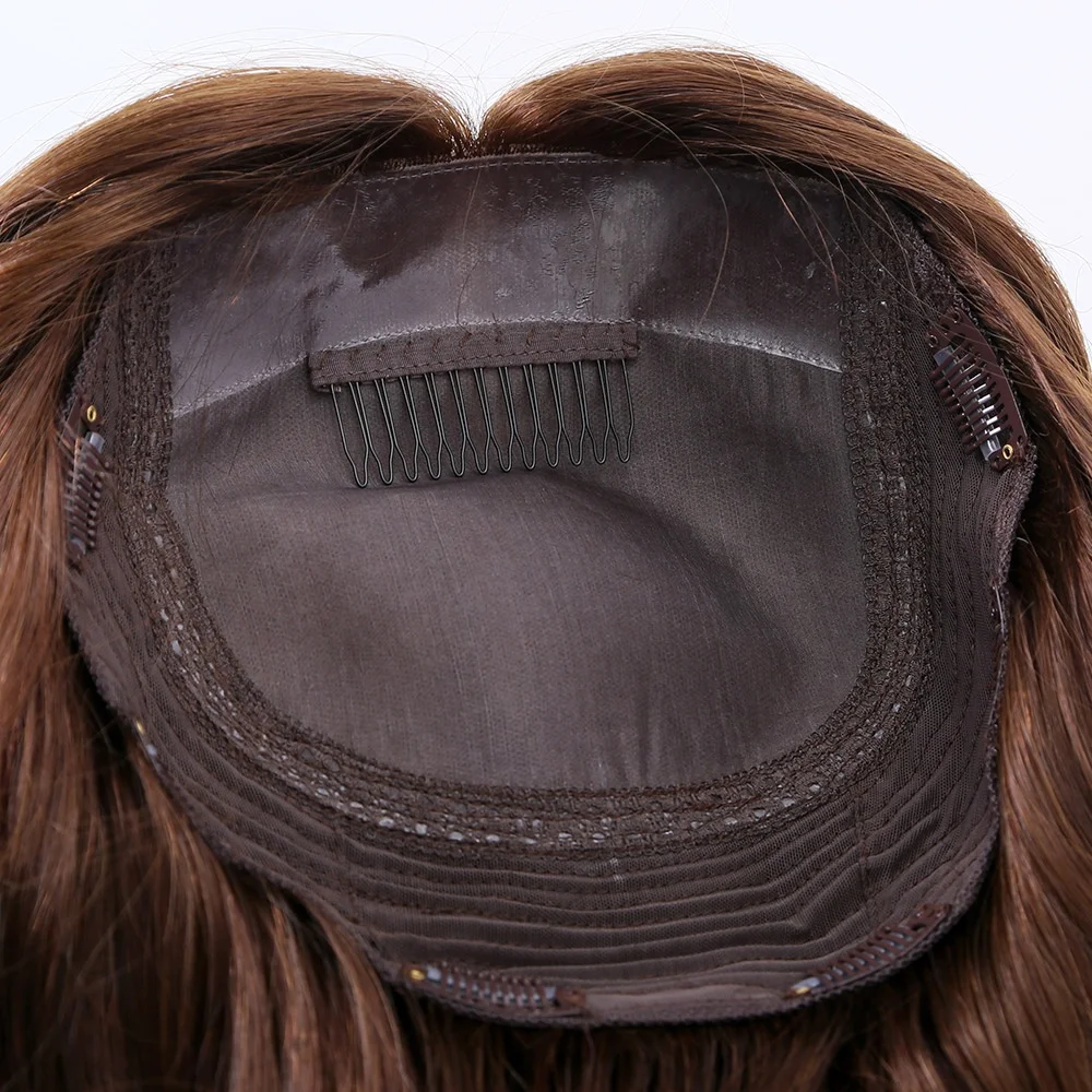 100% European Virgin Silk Top Human Hair Topper Wefted Topper Air Dries Straight 9x9 Silk Base Wig Women Toupee 18 Inches 4#