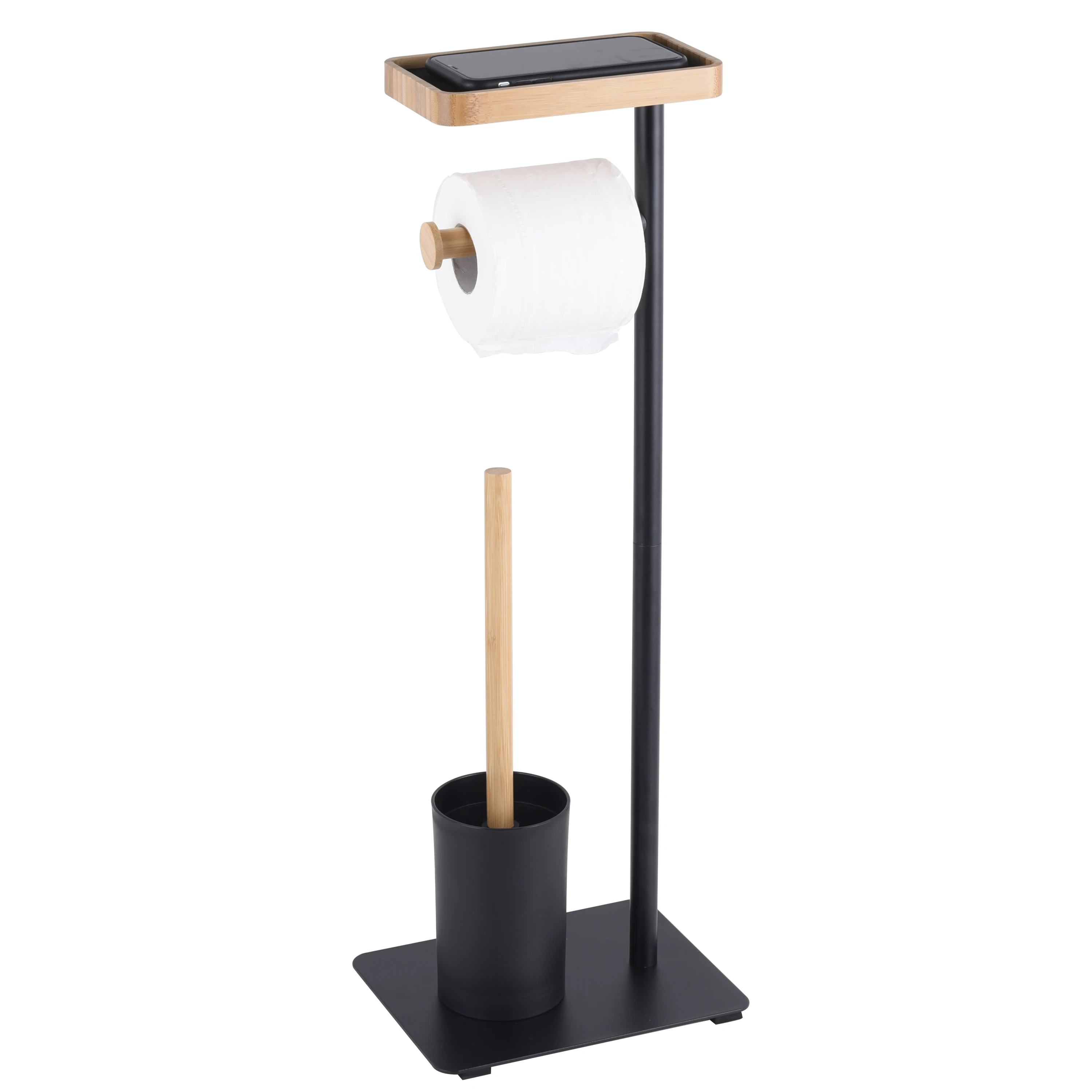 Luxury Bathroom Standing Toilet Paper Phone Holder Two in One Flush Brush