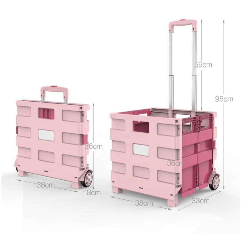 China Factory Hot Selling Pack And Roll Collapsible Portable Reusable Luggage Cart Fold-out Plastic Supermarket Trolley