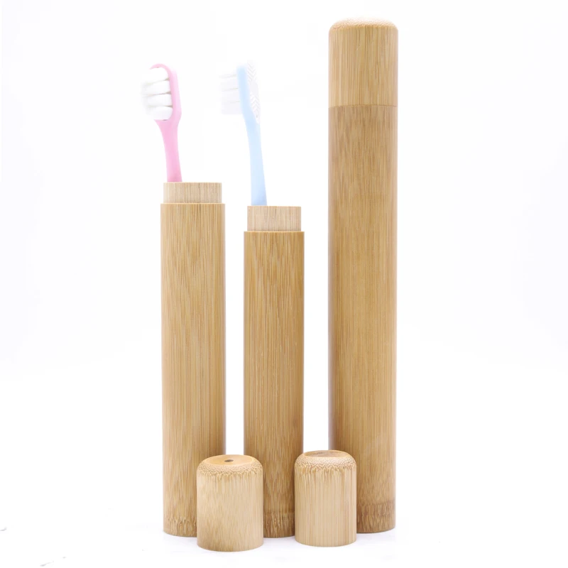 bamboo toothbrush case reusable  hotel travel portable toothbrush cartridge biodegradable tooth brush tube travel case