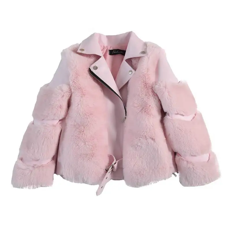 Hot sell  MOQ 1 Fashion PU Leather kids new fashion toddler girls Fur Coat Fox Fur Warm Girl Fur Coat