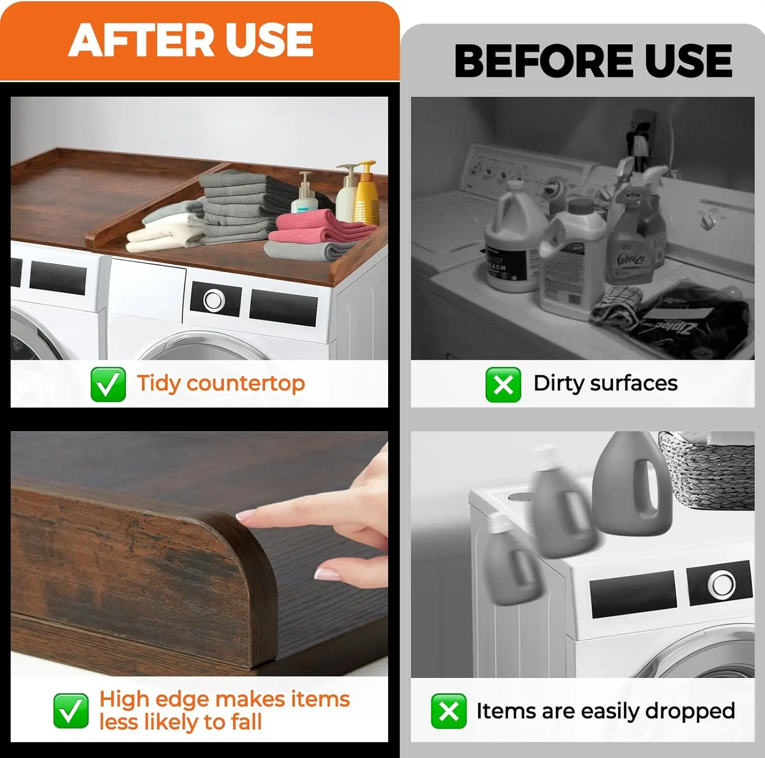 Multi-Function Bamboo Washer Dryer Countertop for Laundry Room Organization on the Mashing Machine Countertop