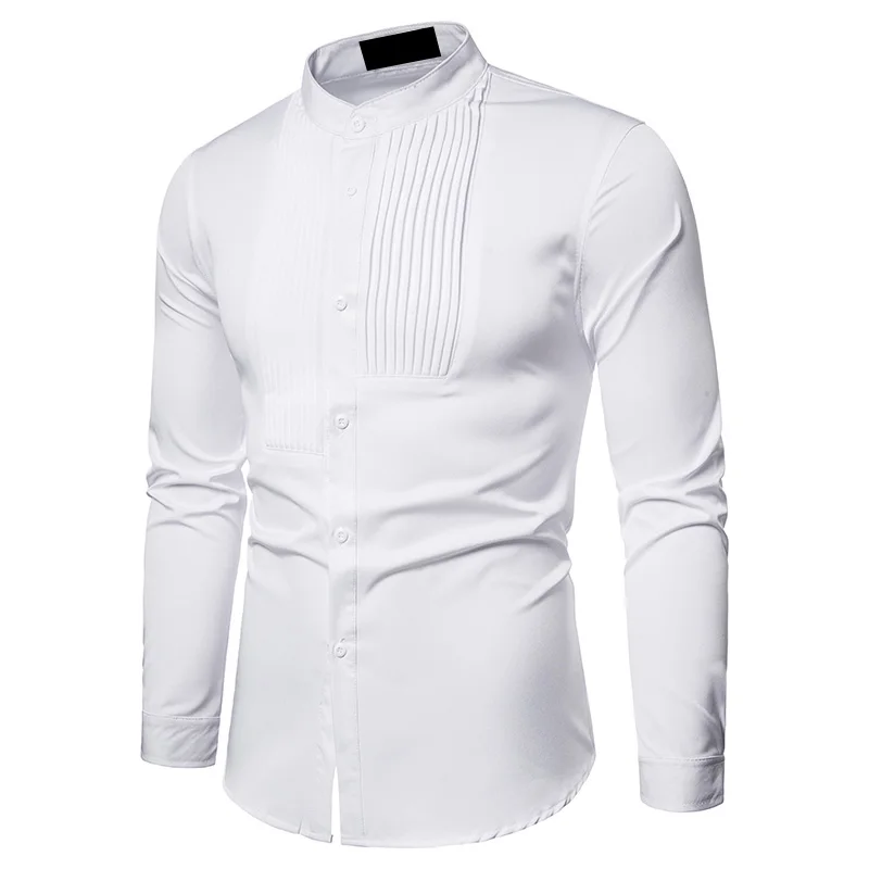 Классические мужские рубашки, переработанные Четырехсторонние Стрейчевые однотонные рубашки с индивидуальной вышивкой, одежда