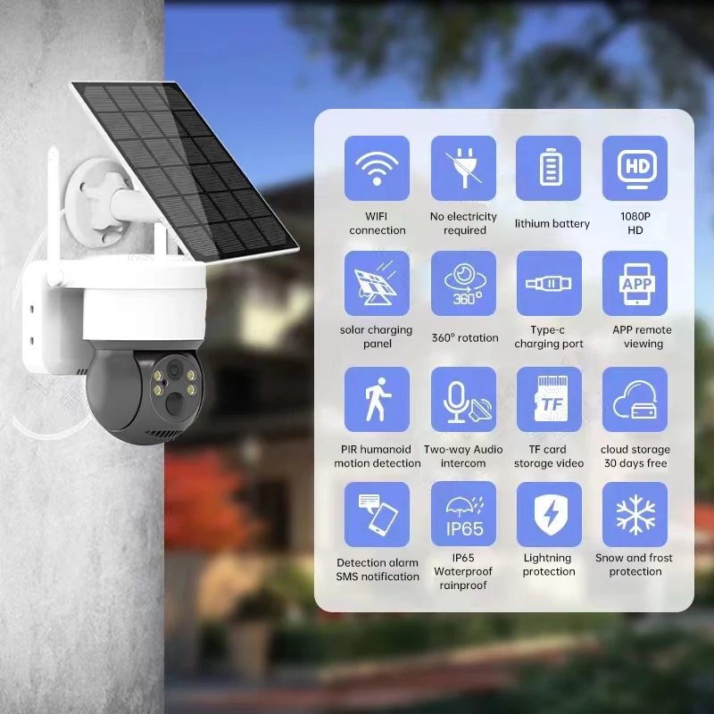 WiFi PTZ Camera Outdoor Wireless Solar IP Camera 1080P HD Built-in Battery Video Surveillance Camera Long Time Standby iCsee APP 3.jpg