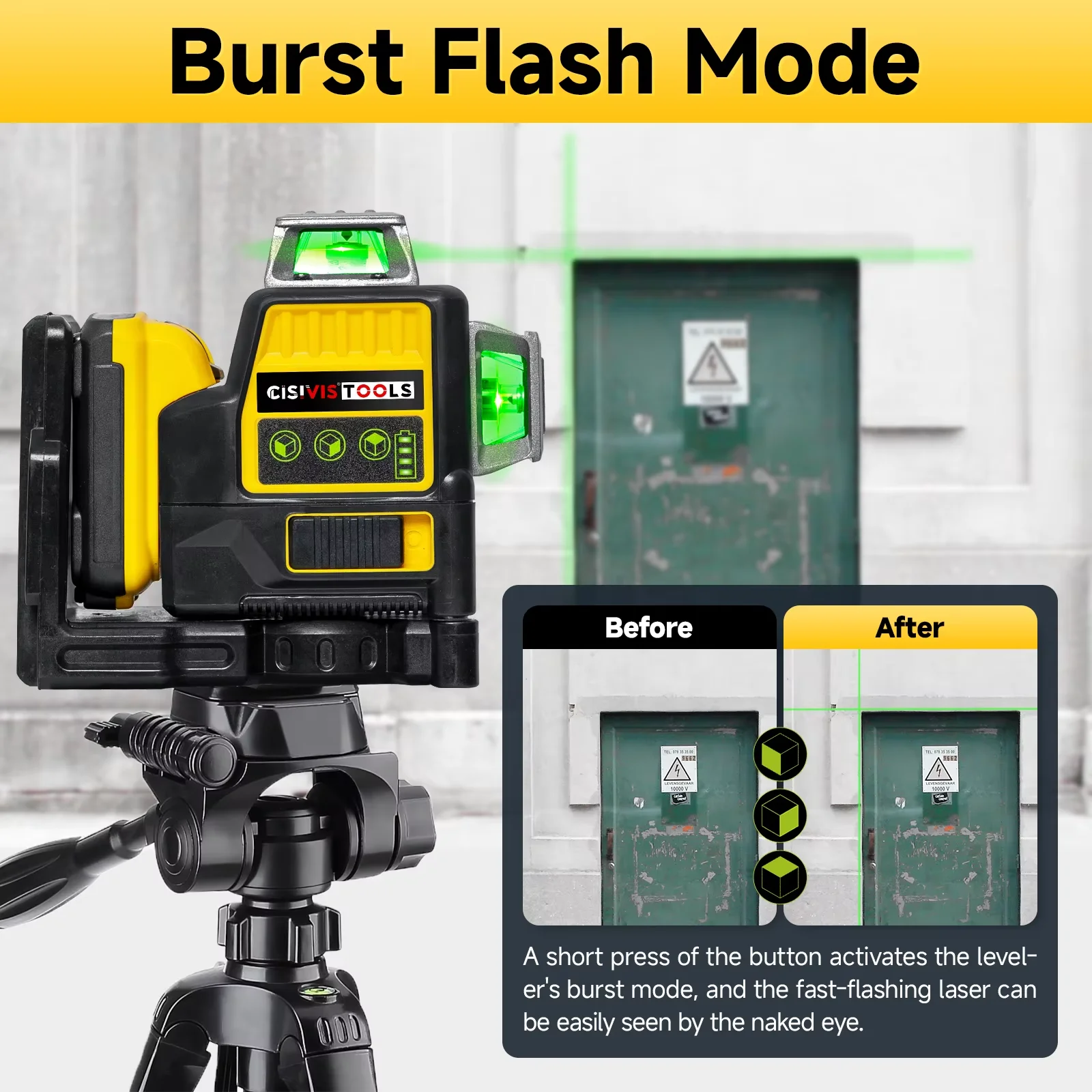 CISIVIS 16-Line 3-Point Professional Outdoor Auto Level Set Rotating Green DW Concrete Laser Level