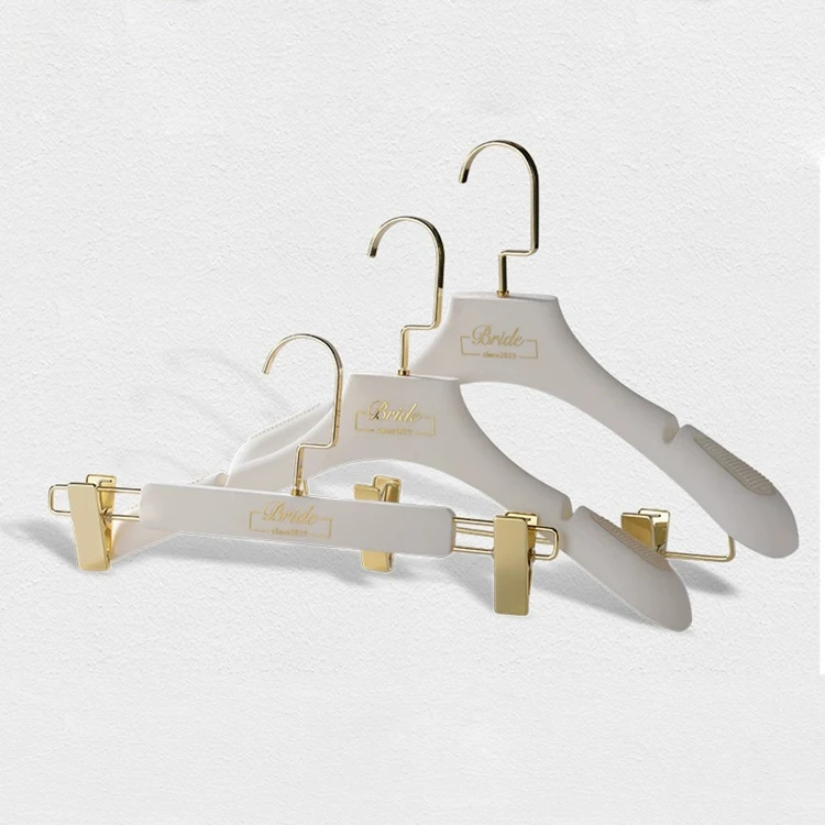 Wedding Dress Hanger Bridal Dress Anti slip Silk Plush Clothes Hanger Customized Brand Clothing Store Flocking Clothes Hanger