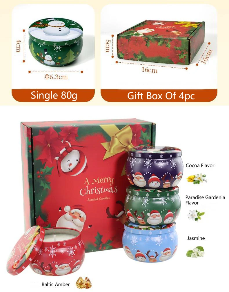 Wholesale Gift Set Holiday Tin Can 2.2oz Soy Wax Strong Scented Candles Christmas Tin Can Candles Gift Set