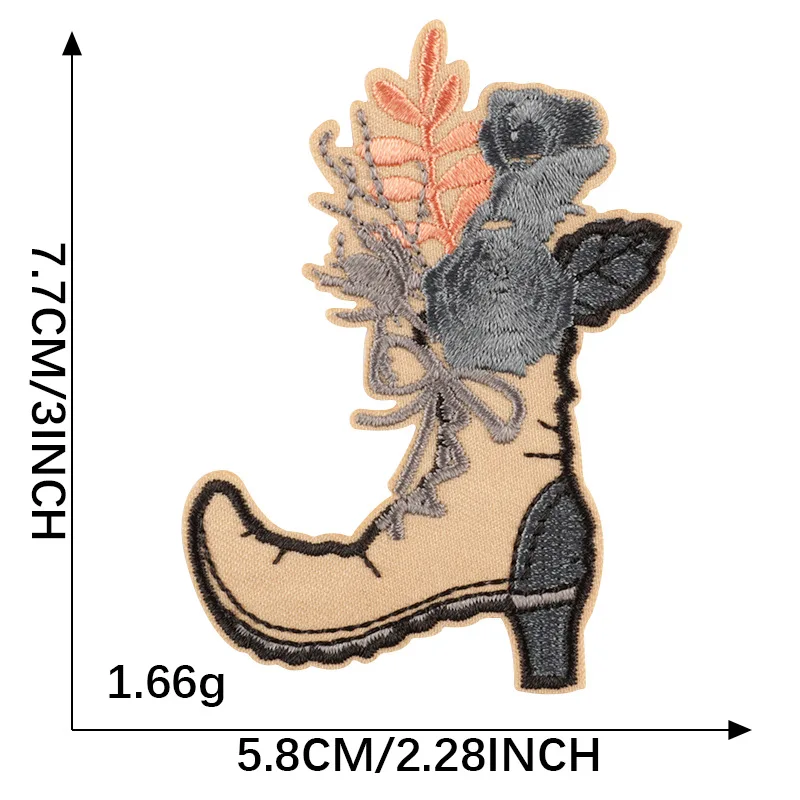 hot sale new style western cowboy flower boot design iron on fabric patch embroidery for clothes