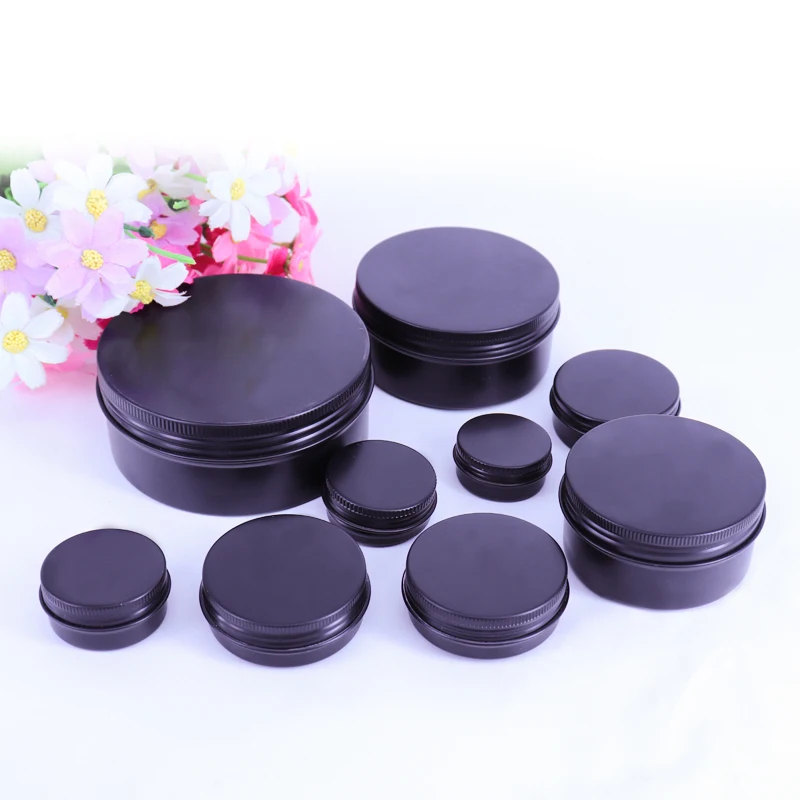 50g 60g 30ml Round Matte Black Aluminum Cosmetic Cream Jar Lip Balm Tin Candle Holder Jars