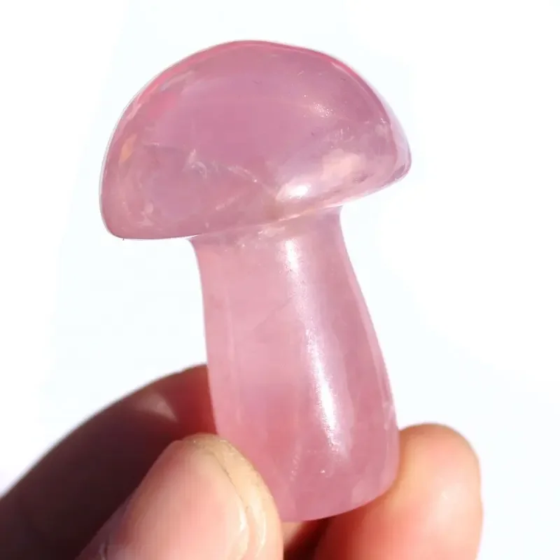 Hand Carved 1.5inch High Grade Natural Pink Rose Quartz Crystal Small Mushroom For Home Decoration