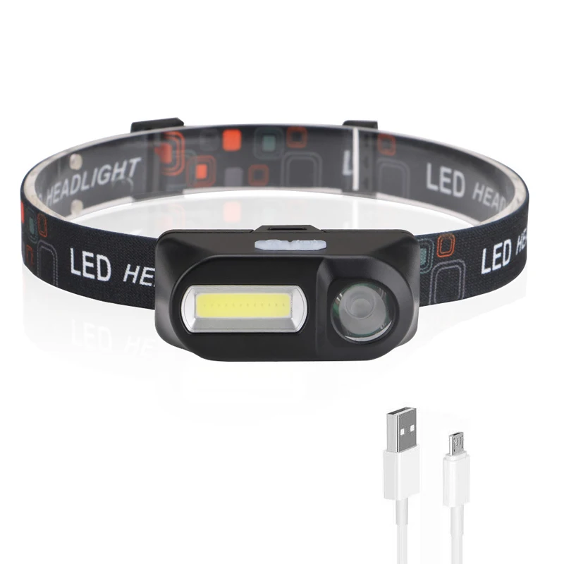 Hot Sales ultra bright 2 IN 1 COB LED head lamp USB rechargeable headlamp flashlight head torch reading high power head light