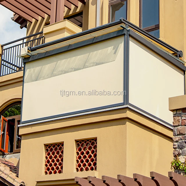 Waterproof fabric for Industrial product Against strong wind Install two side track Outdoor zipper track Motorized roller blind