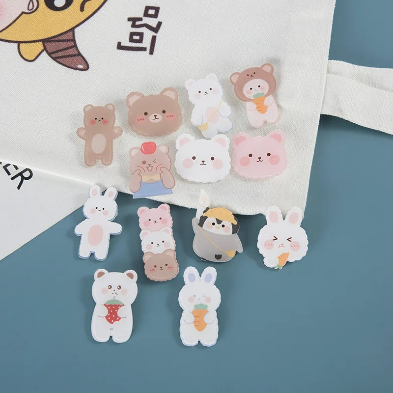 Wholesale Custom Pop Cute Cartoon Rabbit Bear Phone Holder Keychain Hairpin Fridge Stick DIY Acrylic Patch Bag Decorative Pin