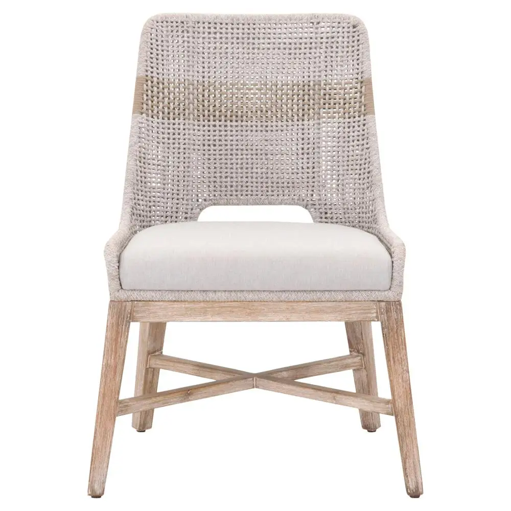 Luxury Vintage Antique Style Cushion All-season Rope Back Cushion Seat Solid Wood Timber Base Leisure Dining Chairs