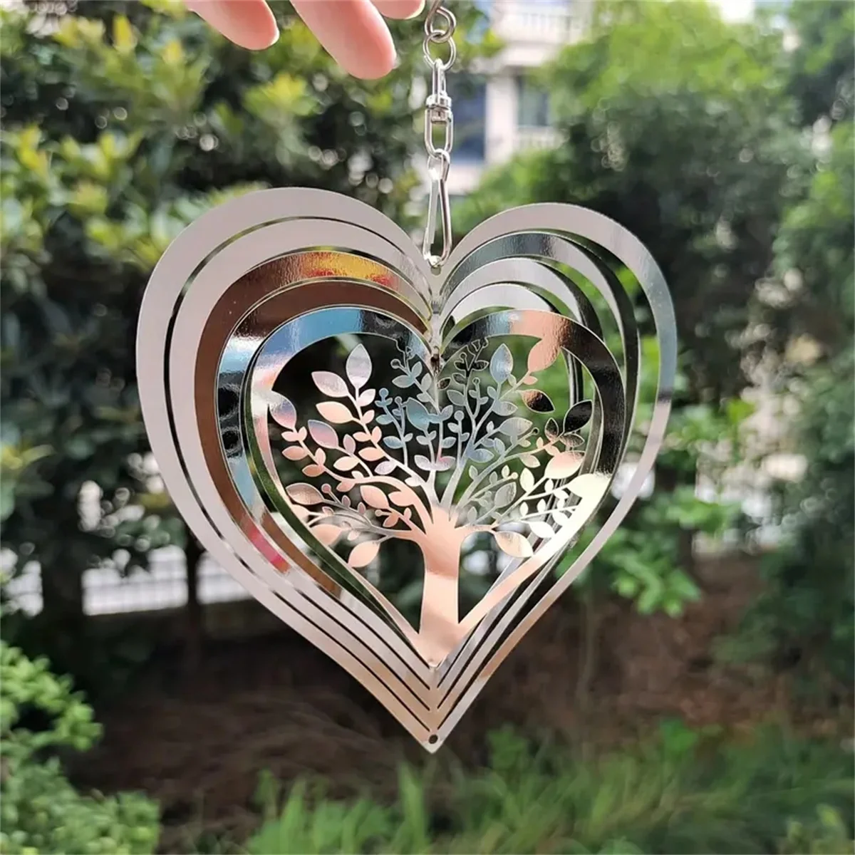 3D Color Rotation Heart Shape The Tree Of Life Metal Wind Chime Sun Catcher Metal Hanging Wind Spinner Home Garden Decoration
