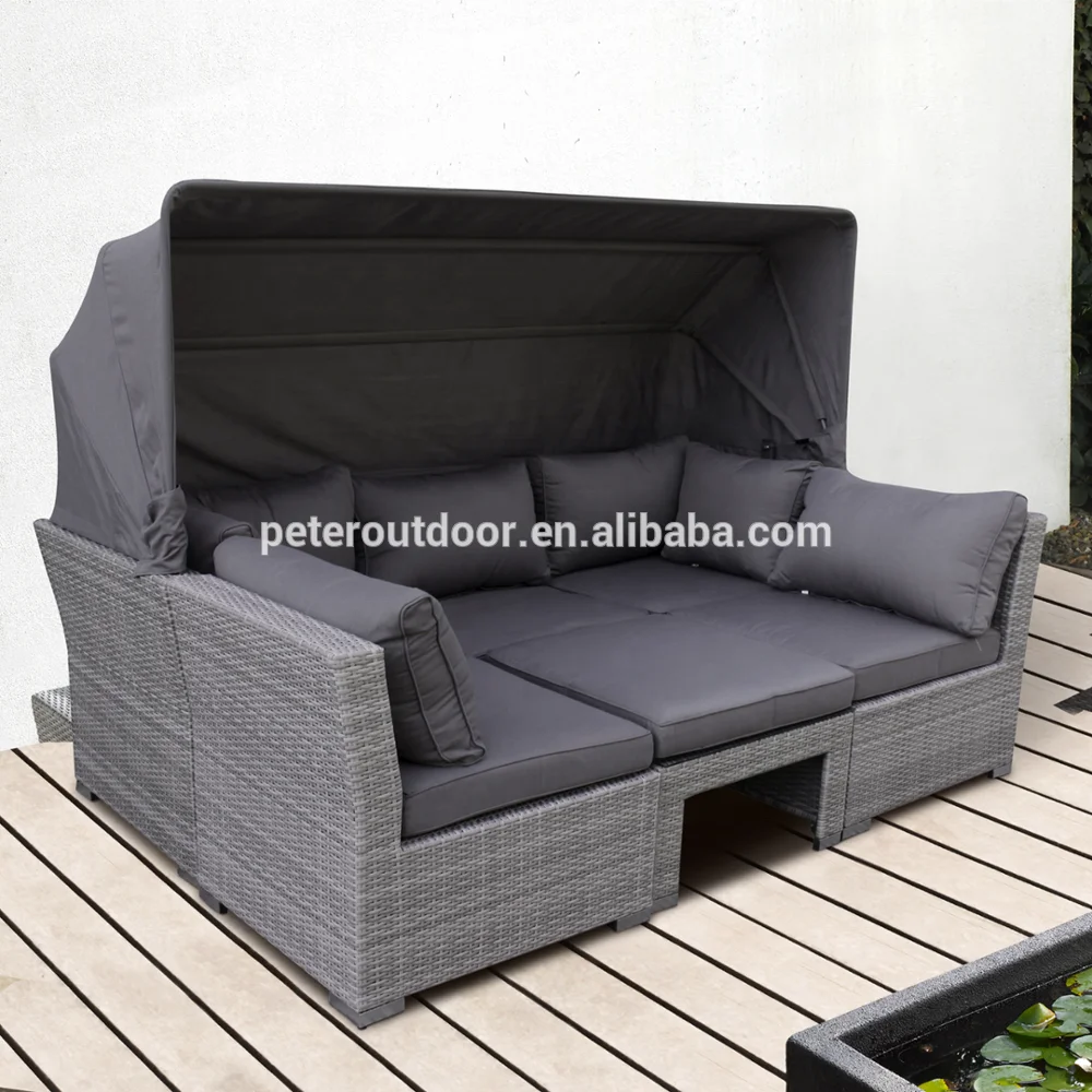 Polyrattan Function Seat Group Loungegroup Garden Furniture 5-piece Design Loungeset with Sofa Element & Stool Table-ottoman