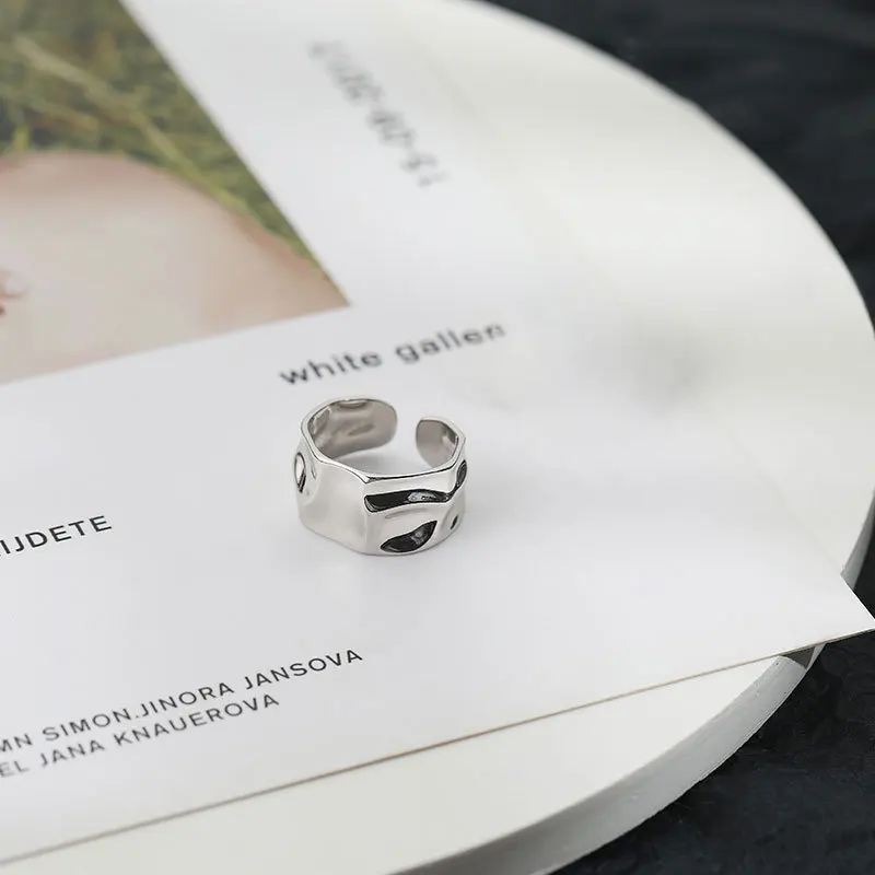 Japan and South Korea irregular convex ring female silver small niche design hollow simple versatile