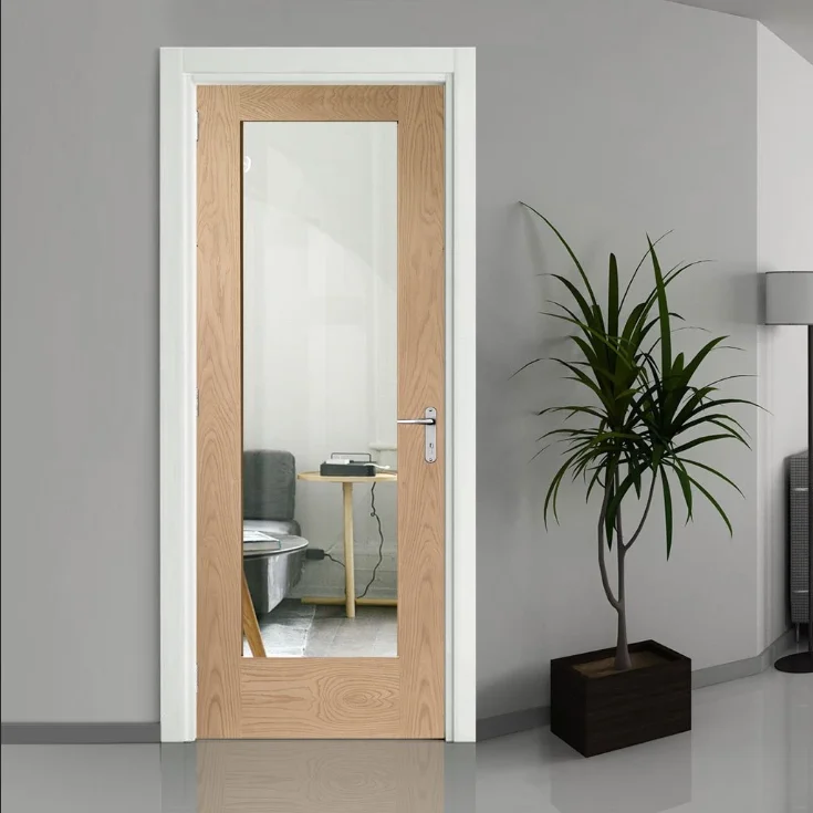 KANGTON Engineered Half Light Oak Door Glazed With Frosted Bevelled Valencia Glass for Apartment / office /Villa