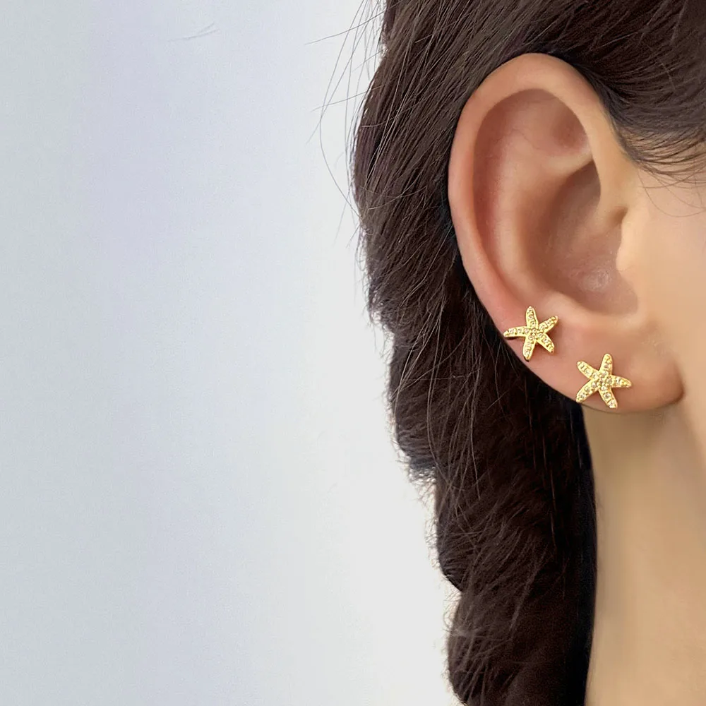 sea animal earrings gold plated 18k jewelry korea daily wear small cute starfish earrings for women