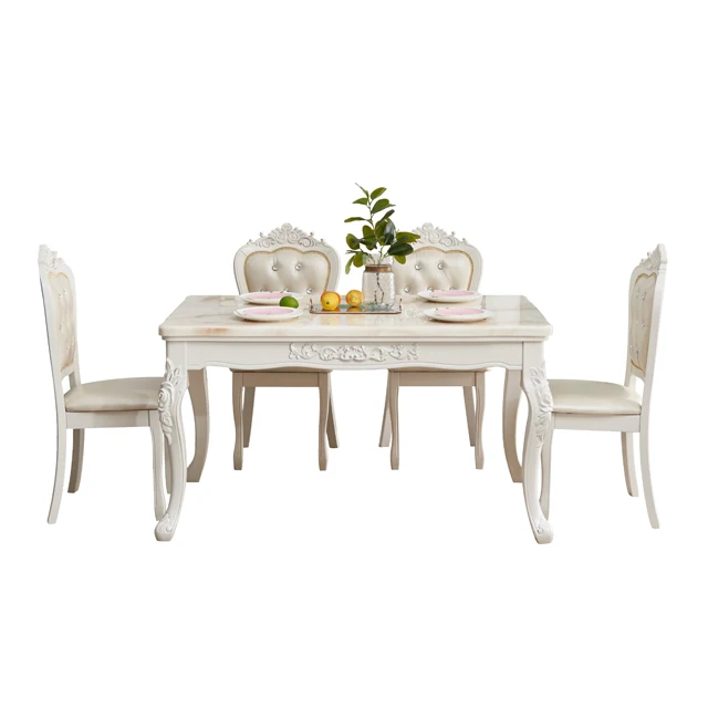 Nordic style High quality 6 seater Rectangular white marble top dining tables  sets modern tables