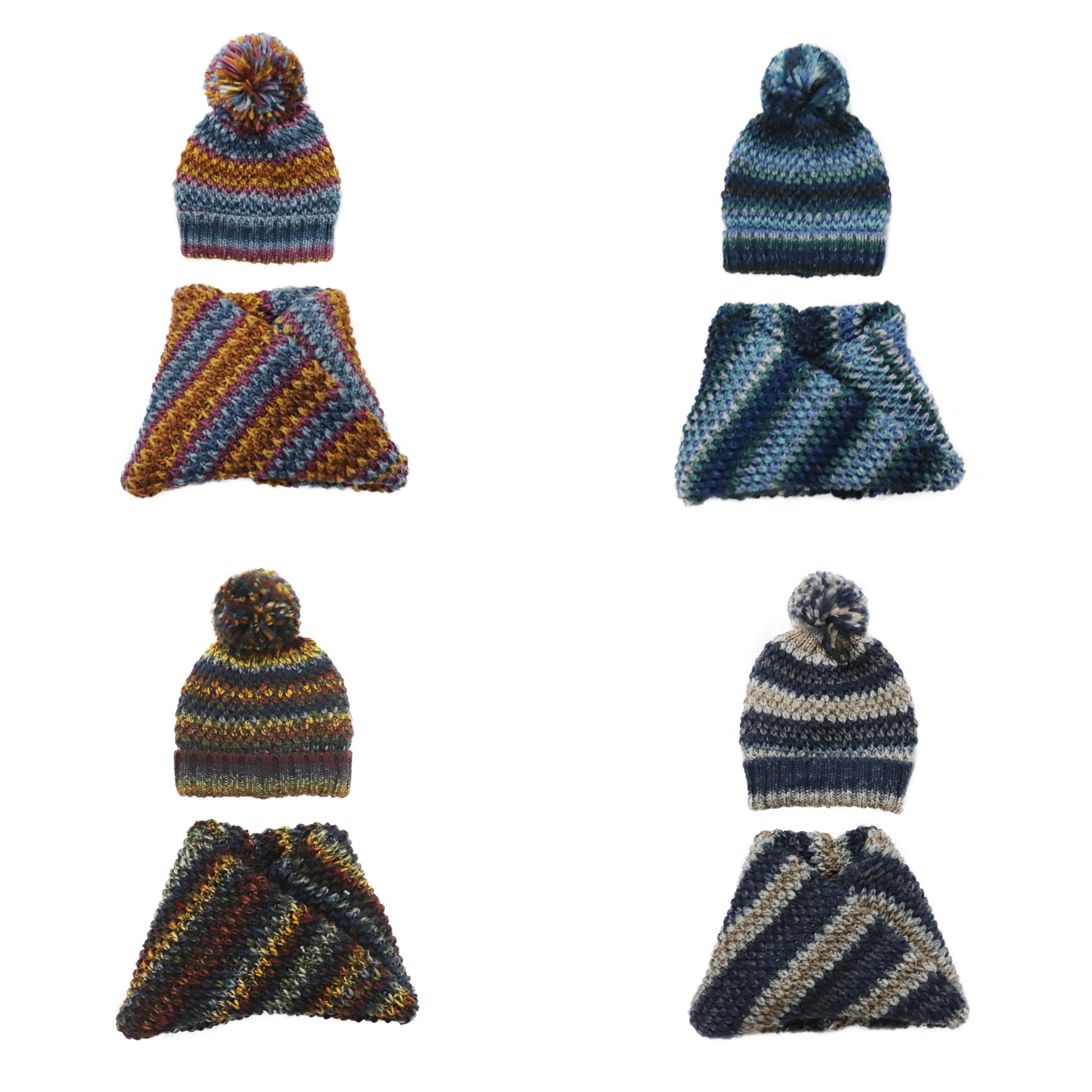 
Manufactured Directly Sold Knitted Women Warm Accessories Beanie Hat and Twisted Snood Suits 