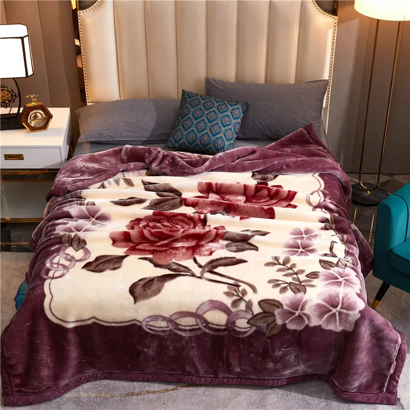 Double Thick Chunky Soft Fleece Plush Bed Blanket Thicker Warming Raschel Blankets Home Solid Pattern Throws Portable Winter Use