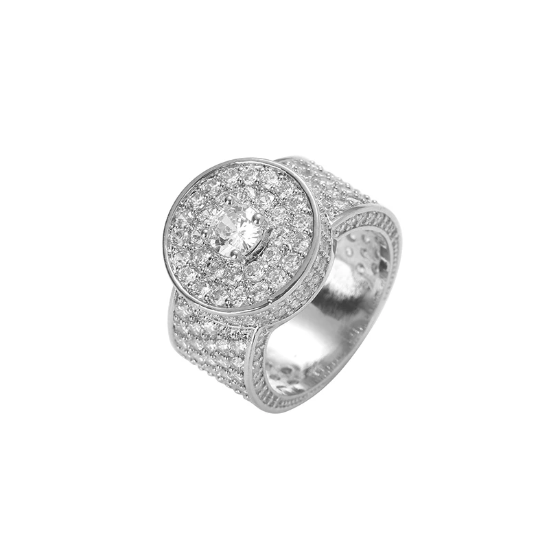  В стиле «хип-хоп» для мужчин со льдом из кубического циркония Bling Круглый 10 мм кольцо цвета: золотистый серебристый цвет CZ ювелирные изделия кольца