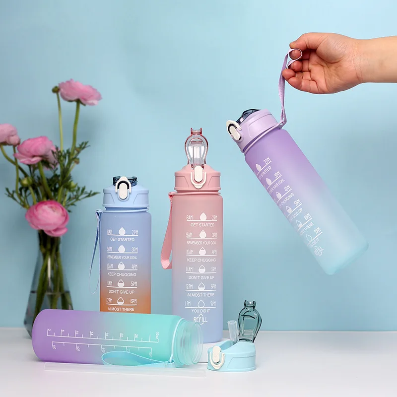 USA Warehouse BPA Free 700ML Fitness Outdoor Sports Water Jug with Time Marker Large Plastic Motivational Water Bottle