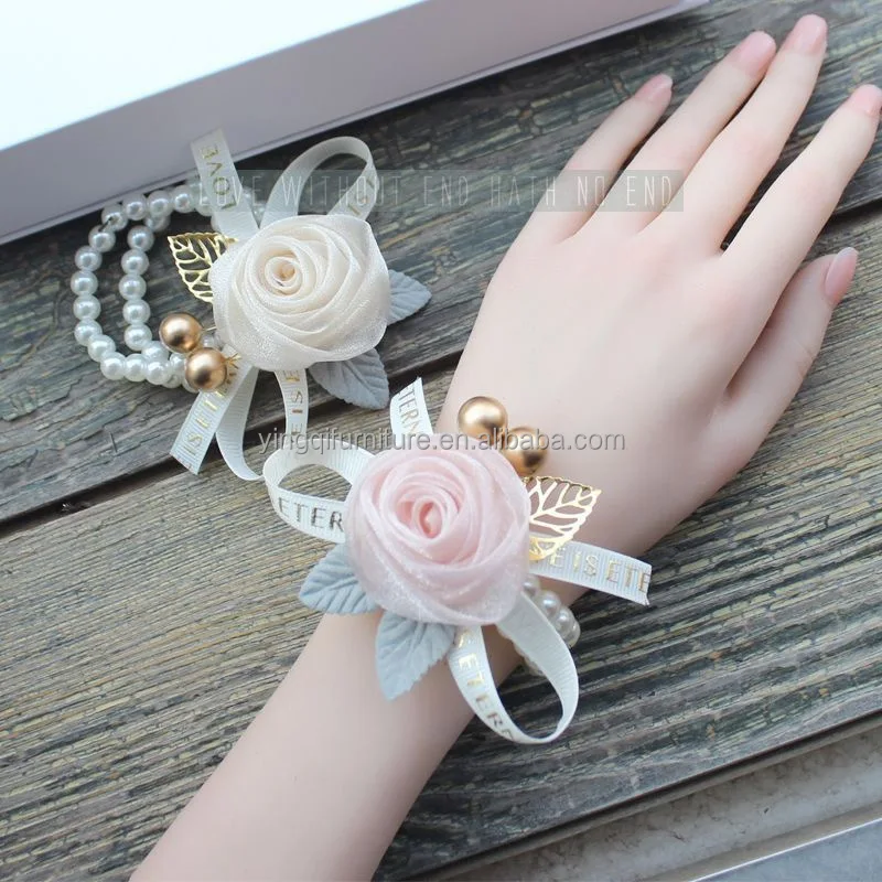 Fancy  wedding ribbon wrist corsage for bride bridesmaid hand flower  for Wedding party prom  with Different Style