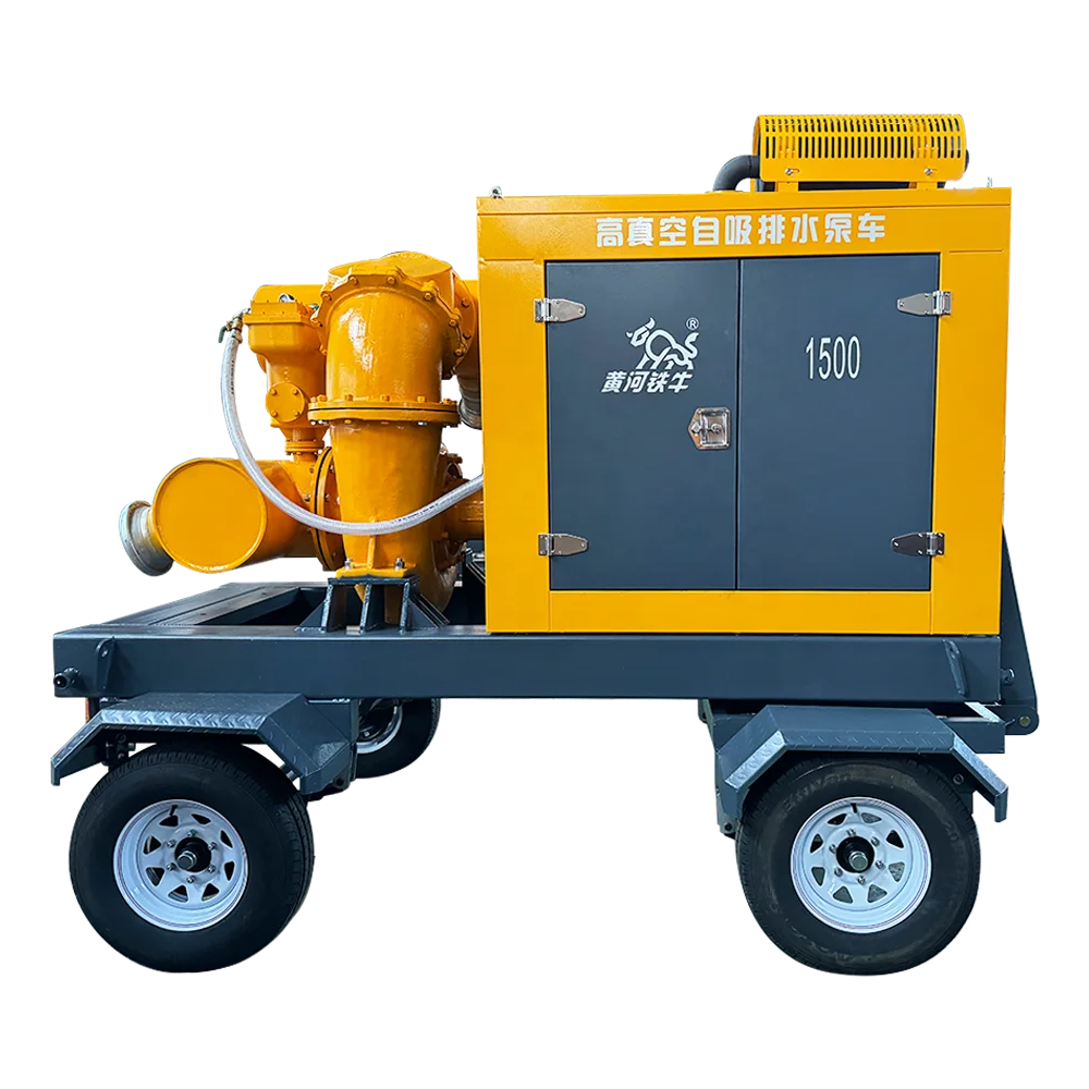 Mobile low-power diesel engine vacuum assisted high head water transfer pump