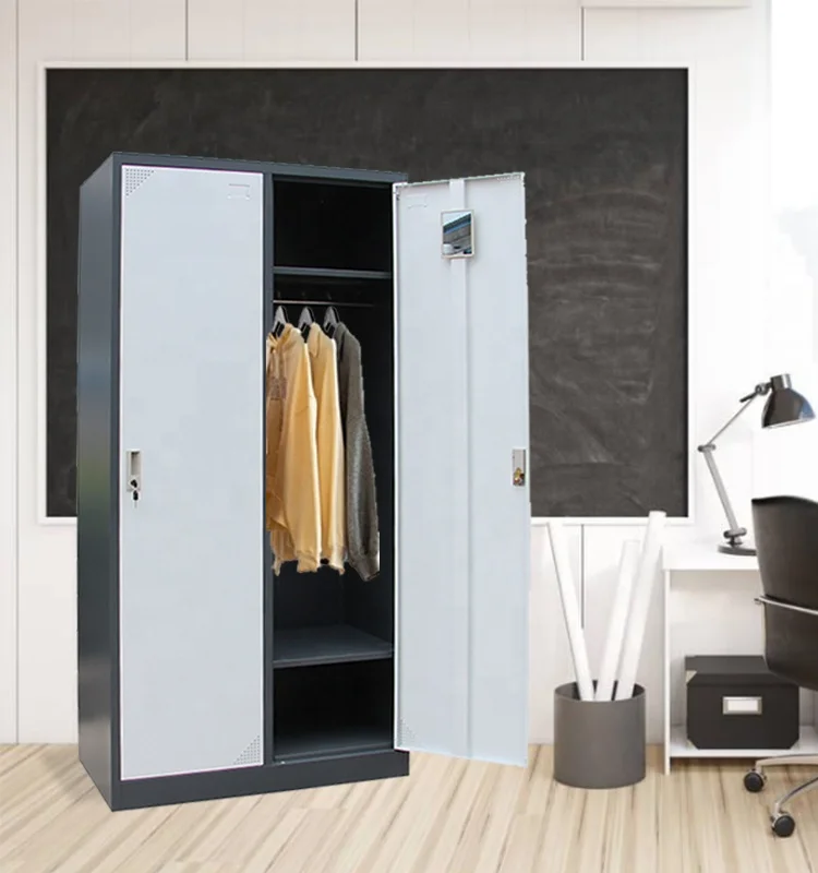 Chinese Manufacturer Cold Rolled Steel Double Door Clothing Cabinets Metal Wardrobe Design