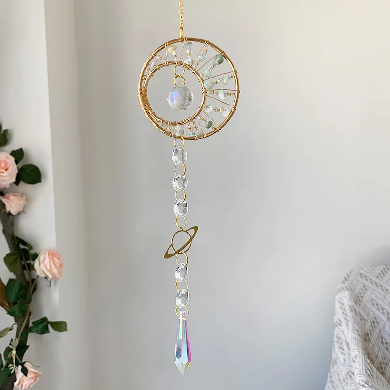 Tree of Life Suncatcher Hand-woven Crystal Wind Chimes Heart Pendant Gemstone Prism Sun Catcher Window Hanging