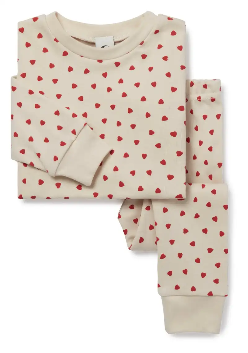 OEM Brand 100% Cotton Heart Print Baby Girls Pajama/ Kids Pyjama Clothing Set Nightwear 2 pcs sleeping clothes