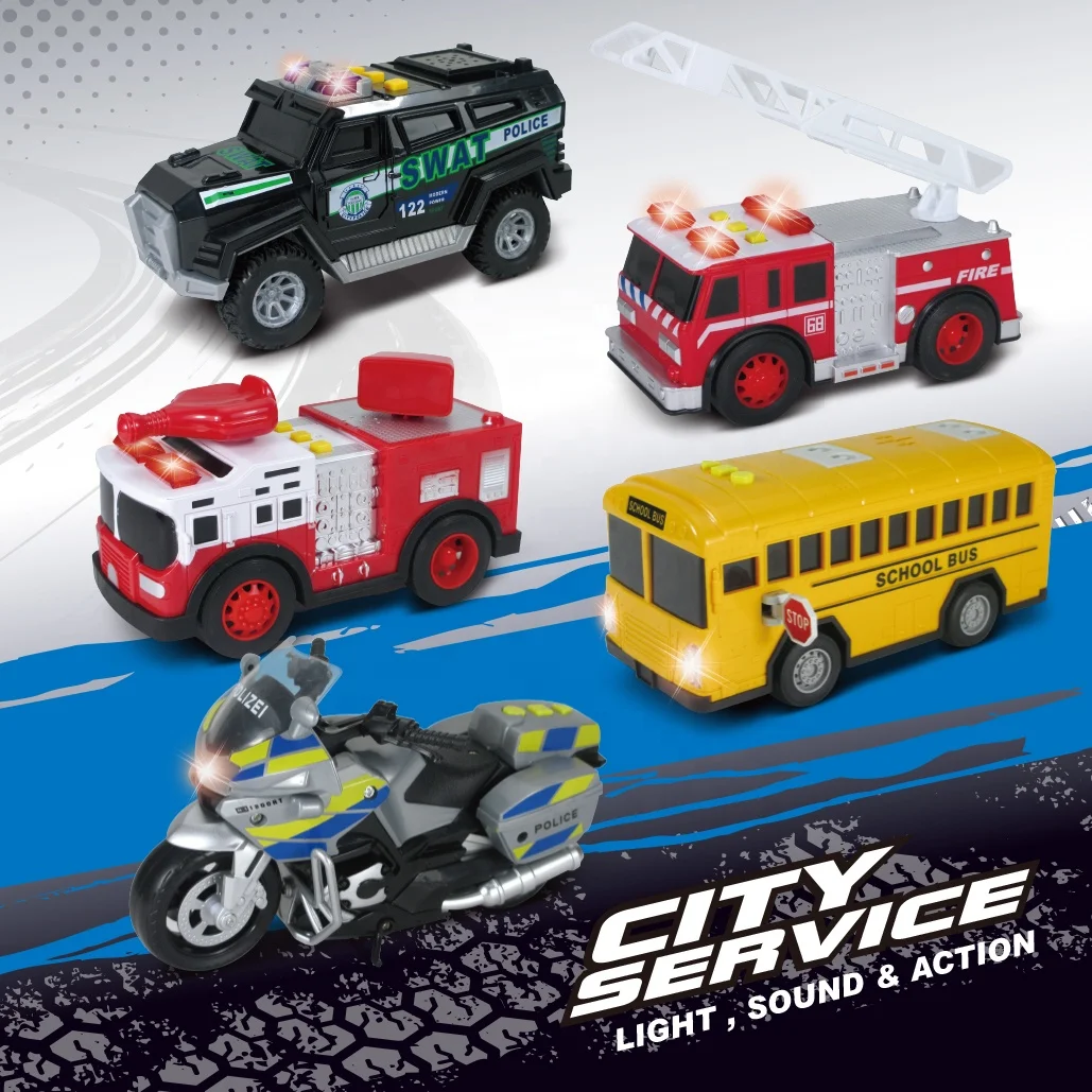 Kids Fire Truck Toy Friction Toy Vehicle Freewheel Fire Engine with Light and Sound, Red Fire Truck Toy with Ladder