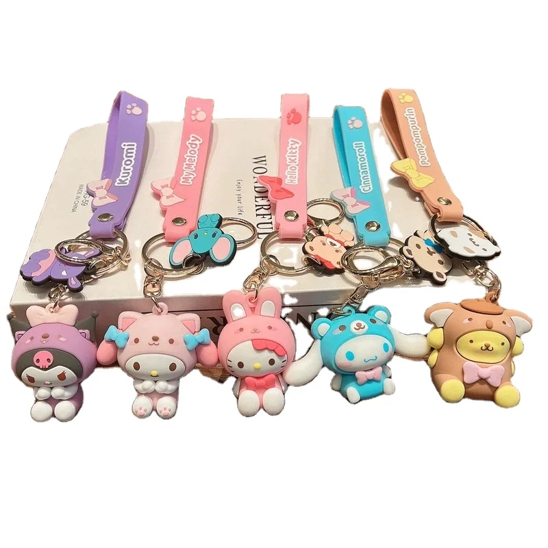 KT cat Keychain Sanrio Anime Cartoon Melody Kuromi Cinnamoroll Toys Cute Pendant Dolls Car Key Ring Girl&Child Gifts