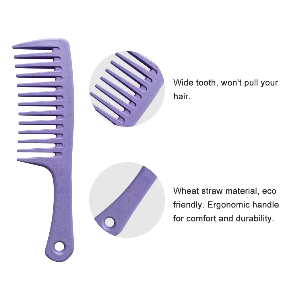 Eco-friendly Custom Logo Handmade Wide Tooth Comb High Quality Wheat Straw Shower Bath Hair comb With hook