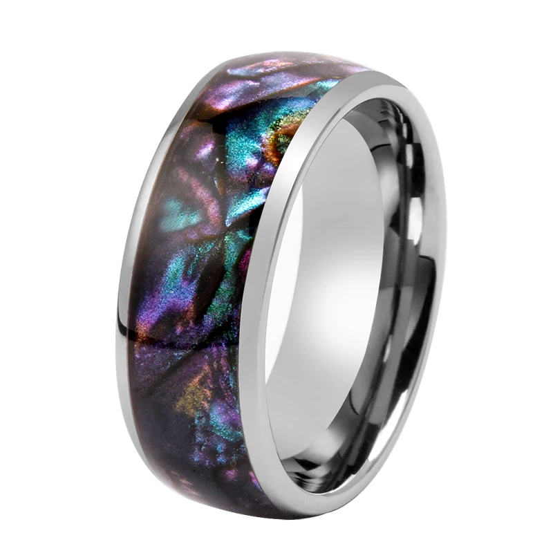 Factory Direct Sale Abalone inlay Titanium Ring Stainless Steel Wedding Band for Men 8mm TIZTI Ring