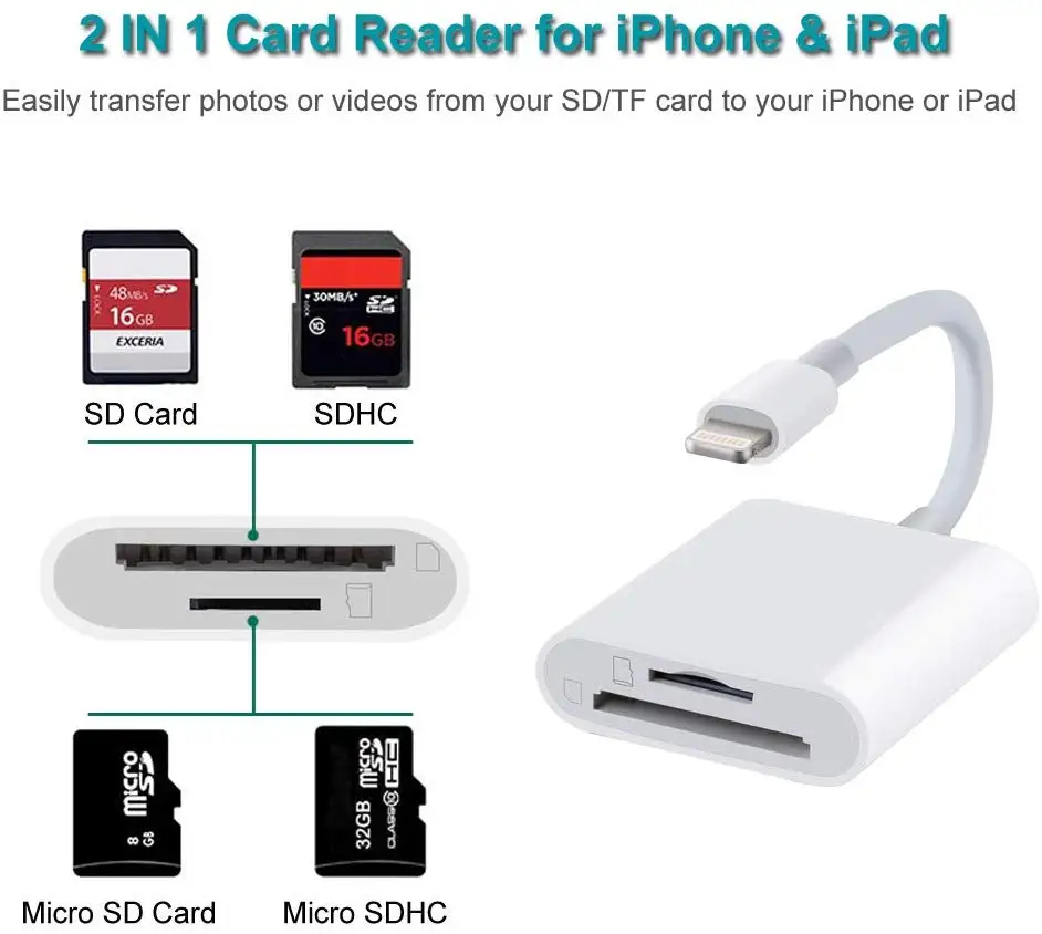 Освещение SD TF кардридер для iPhone iPad OTG Кардридер разъем